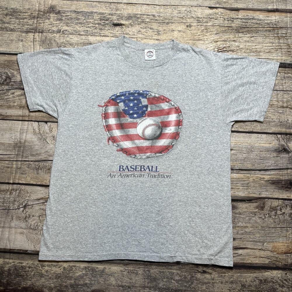 VTG Gray Baseball T-Shirt "An American Tradition" Graphic Tee Mens Medium